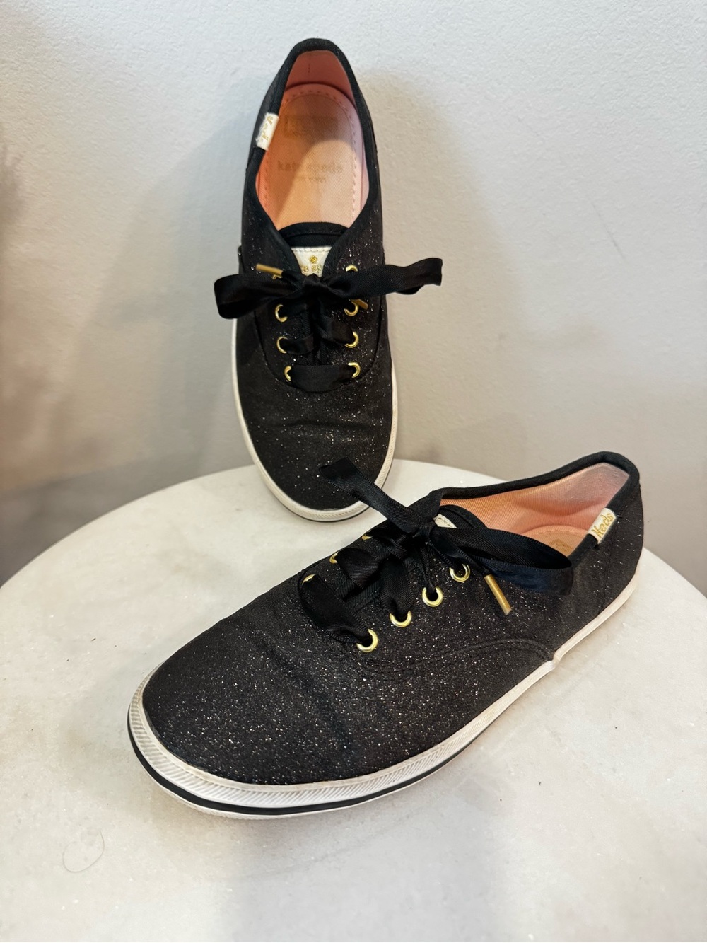 Keds Black Glitter Slip-On Sneakers with Gold Logo